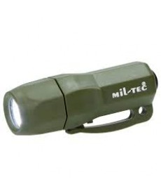 Mini linterna de rescate MIL-TEC verde oliva. 6,5 x 2 cm. 3 LEDs blancos. Clip. Incluye cordón